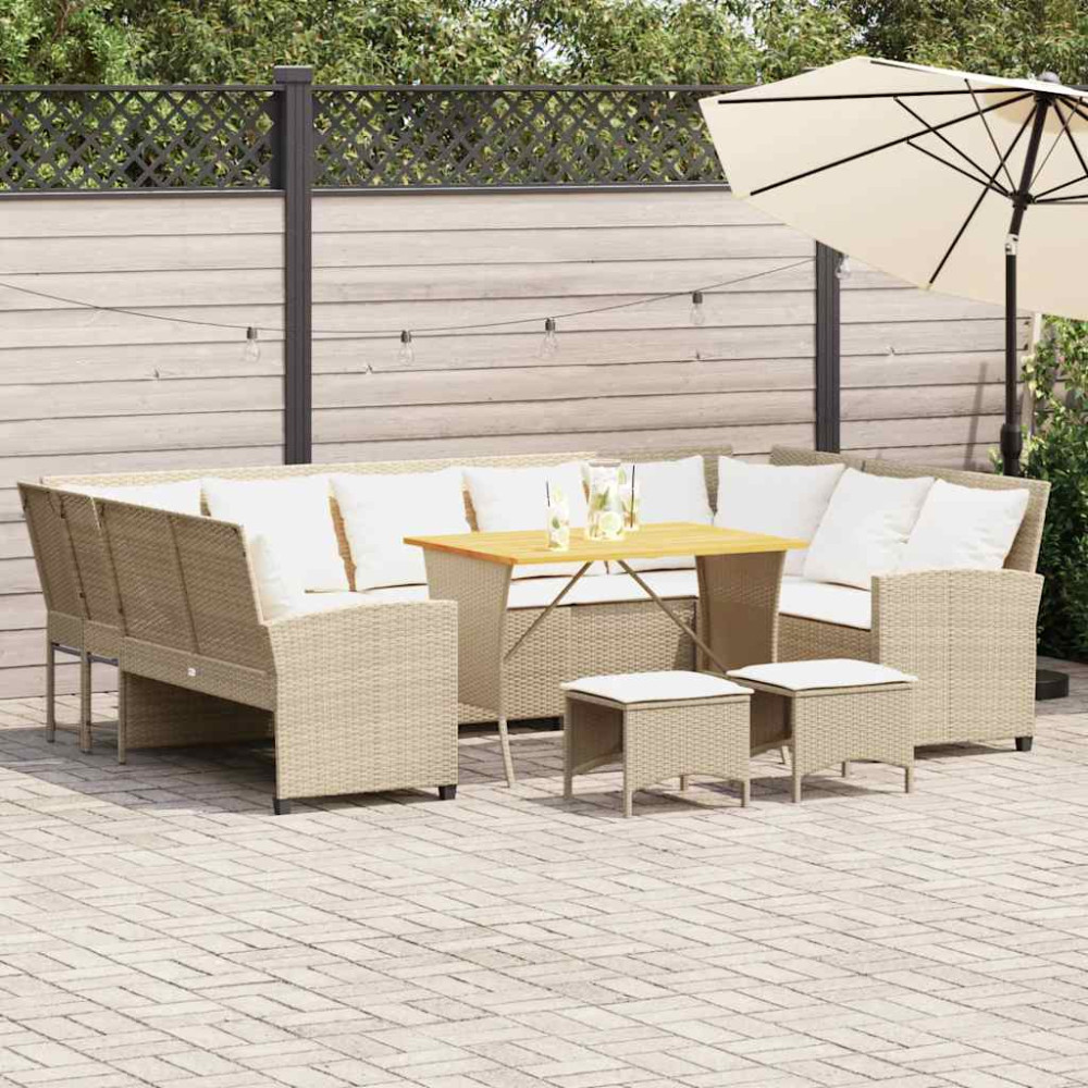 Produktbild för Soffgrupp för trädgård med dynor 4 delar beige konstrotting