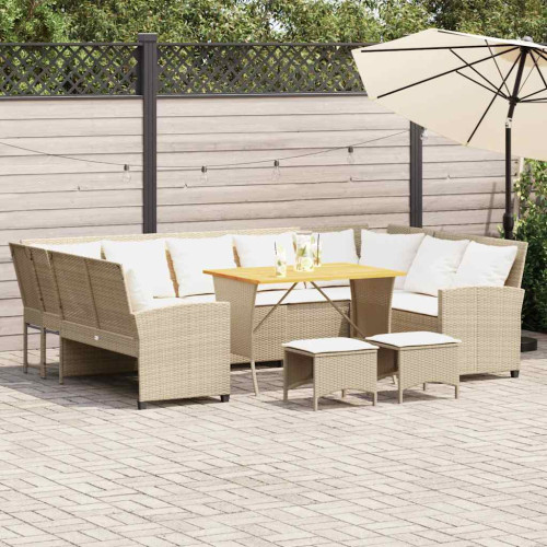 vidaXL Soffgrupp för trädgård med dynor 4 delar beige konstrotting