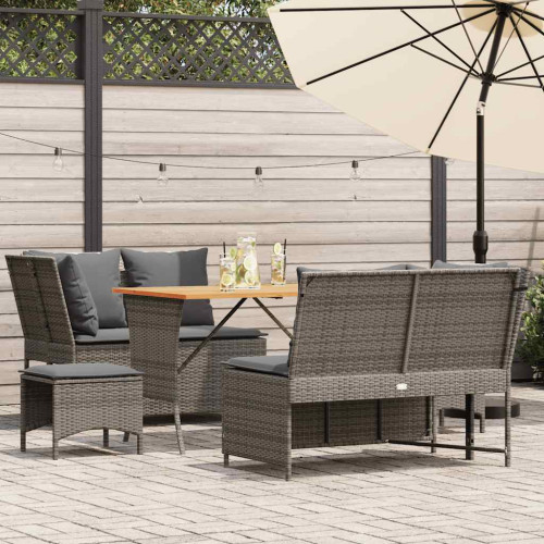 vidaXL Loungegrupp för trädgården med dynor 5 delar konstrotting grå
