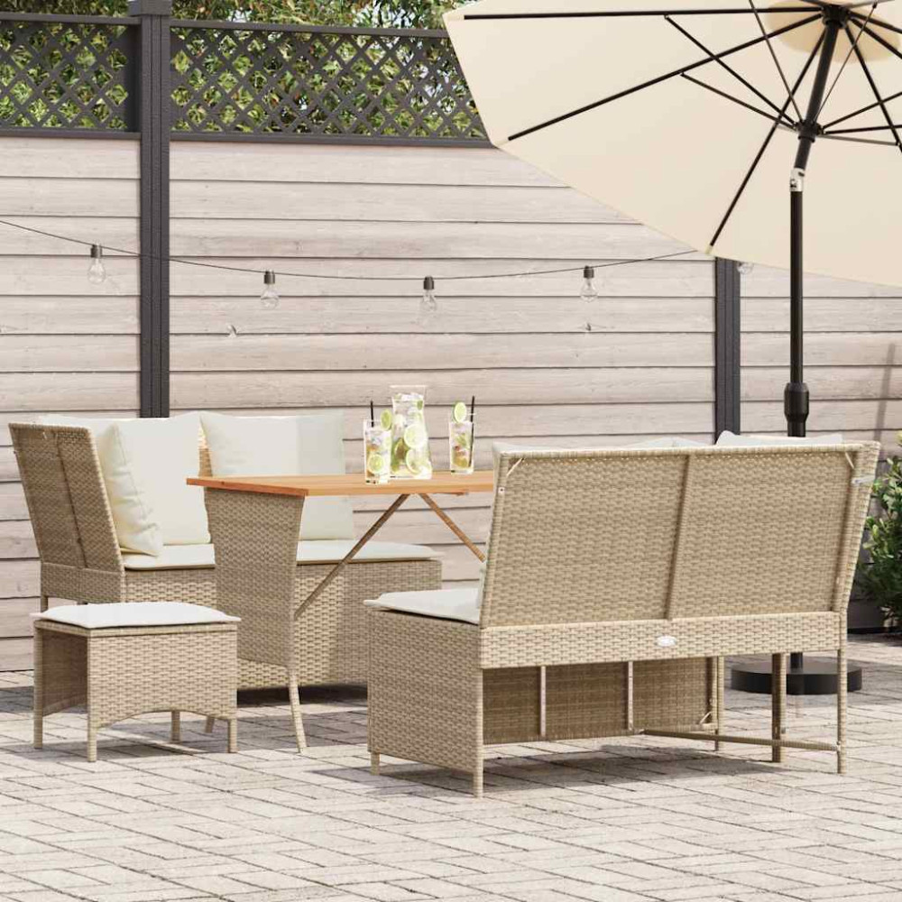 Produktbild för Soffgrupp för trädgården med dynor 5 delar beige konstrotting