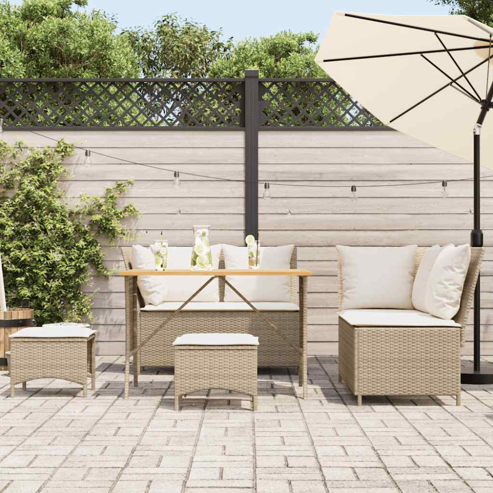 Produktbild för Soffgrupp för trädgården med dynor 5 delar beige konstrotting