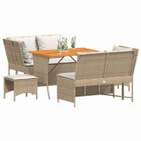 Produktbild för Soffgrupp för trädgården med dynor 5 delar beige konstrotting