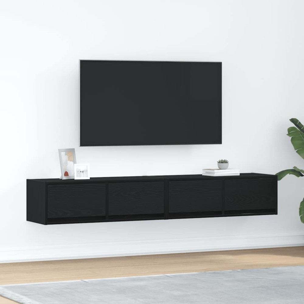 Produktbild för TV-bänkar 2 st svart ek 80x31x25,5 cm konstruerat trä