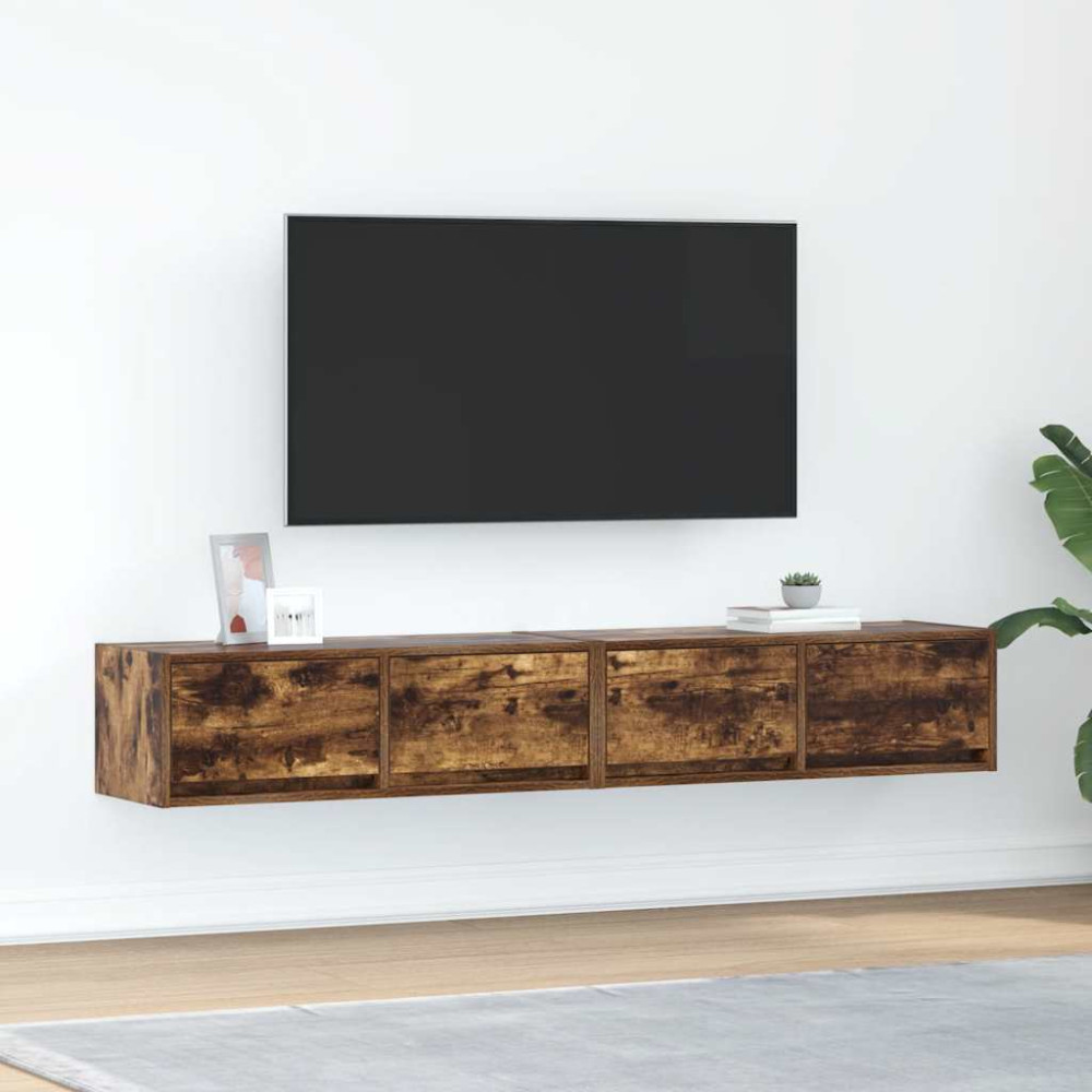 Produktbild för TV-bänkar 2 st rökt ek 80x31x25,5 cm konstruerat trä