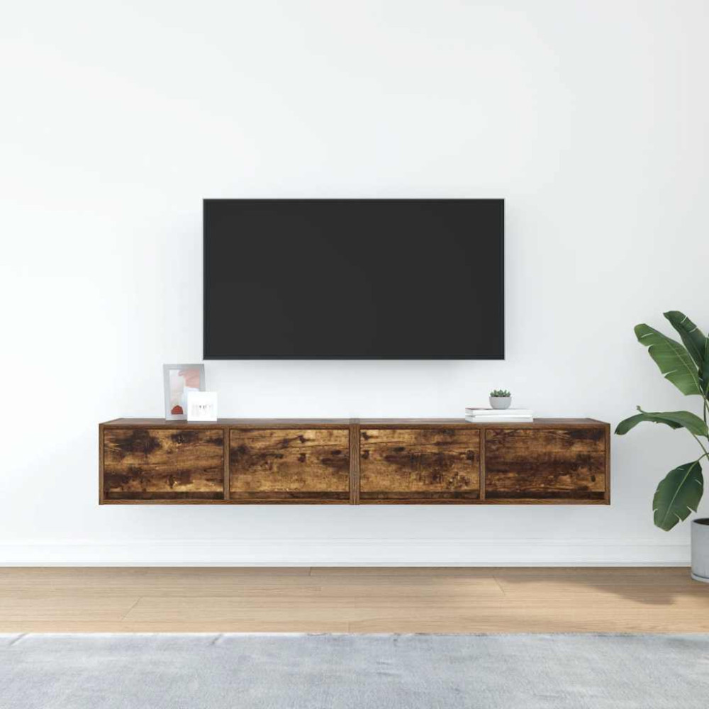 Produktbild för TV-bänkar 2 st rökt ek 80x31x25,5 cm konstruerat trä