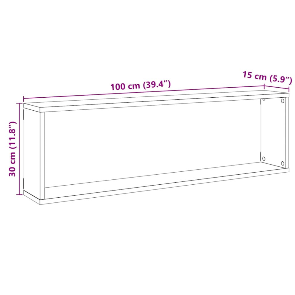 Produktbild för Vägghyllor Cube 2 st svart ek 100x15x30 cm konstruerat trä