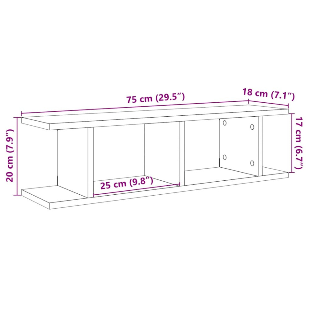 Produktbild för Vägghyllor 2 st svart ek 75x18x20 cm konstruerat trä