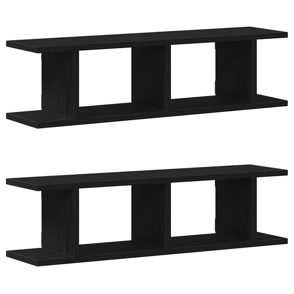 Produktbild för Vägghyllor 2 st svart ek 75x18x20 cm konstruerat trä