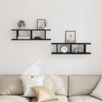 Produktbild för Vägghyllor 2 st svart ek 75x18x20 cm konstruerat trä