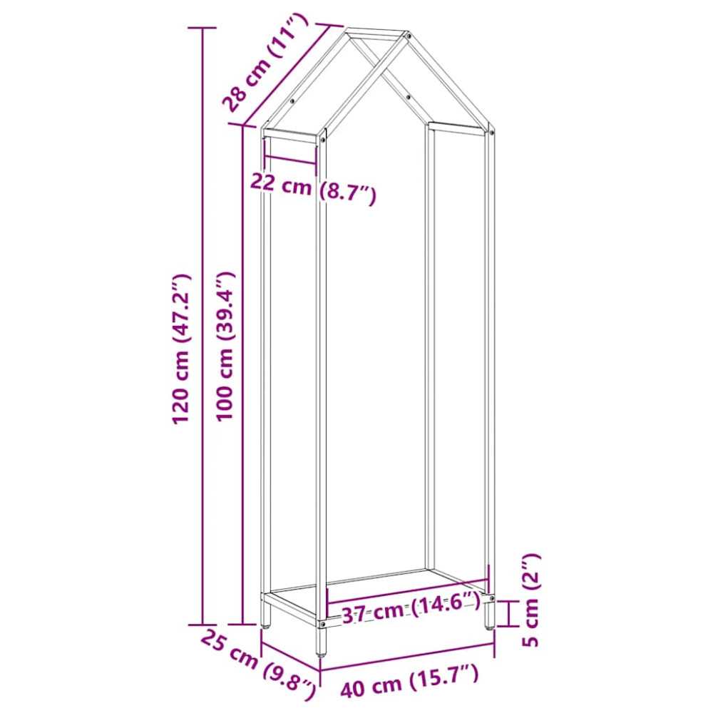 Produktbild för Vedställ svart 40x25x120 cm kallvalsat stål