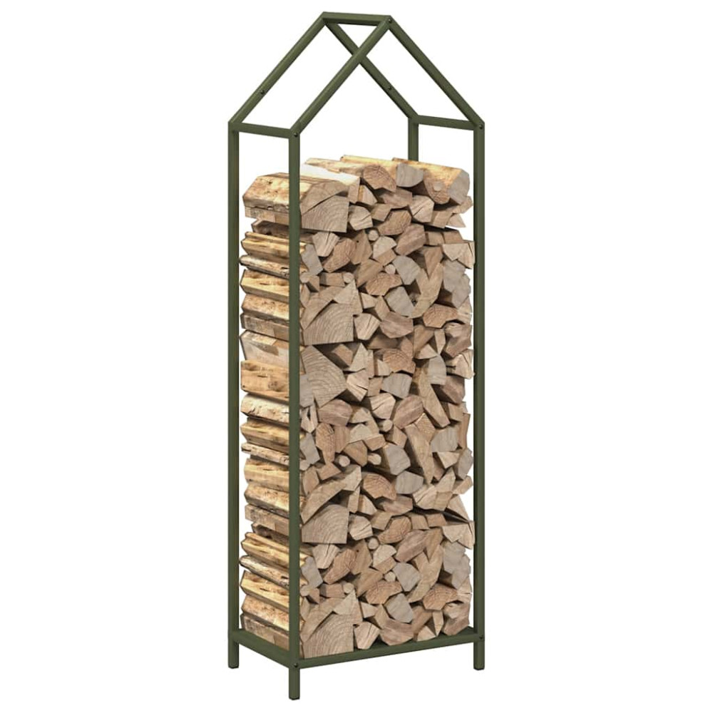 Produktbild för Vedställ olivgrön 40x25x120 cm kallvalsat stål