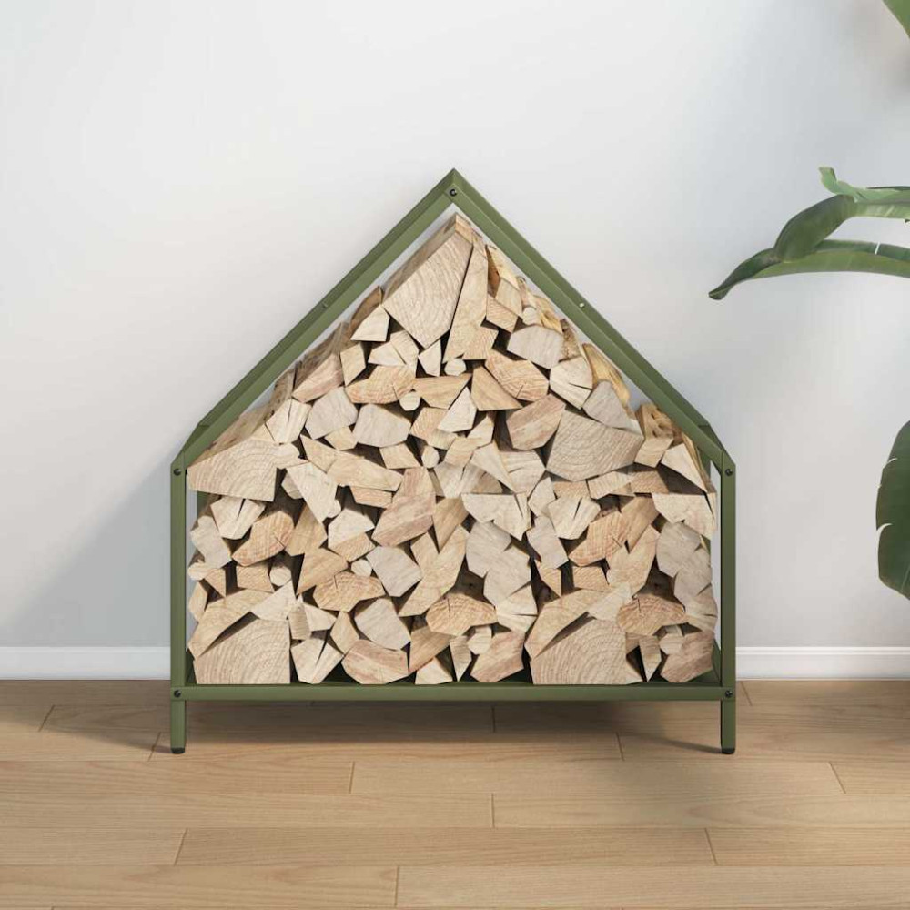Produktbild för Vedställ olivgrön 60x25x60 cm kallvalsat stål