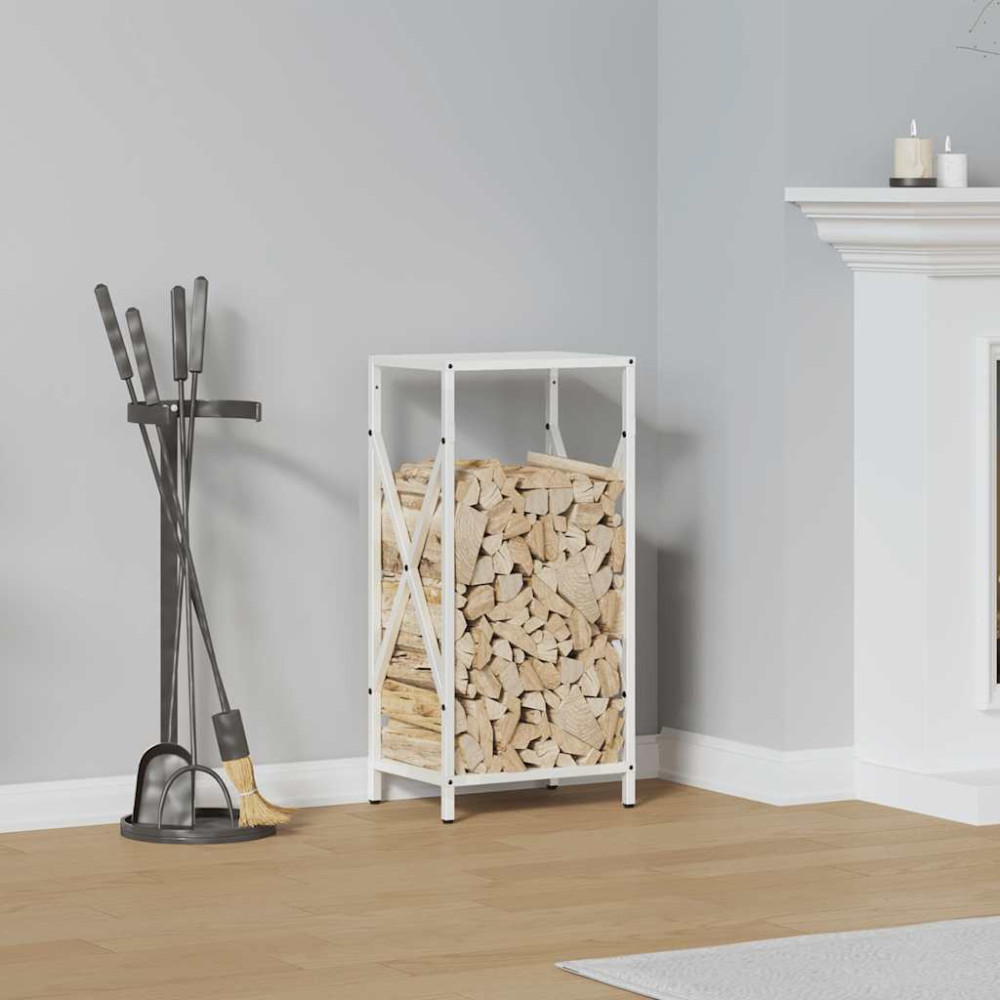 Produktbild för Vedställ vit 34x25x70 cm kallvalsat stål