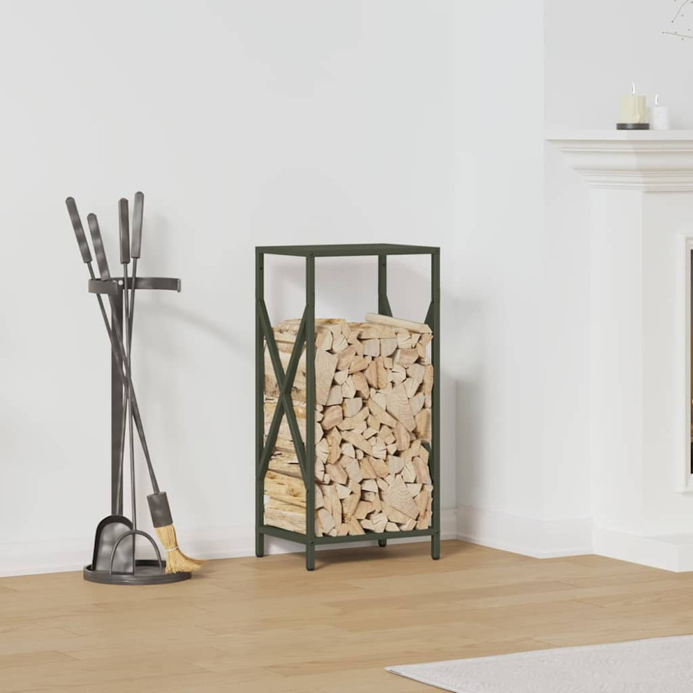 Produktbild för Vedställ olivgrön 34x25x70 cm kallvalsat stål