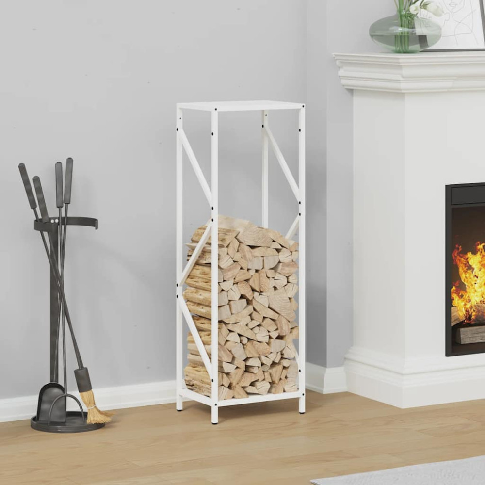Produktbild för Vedställ vit 34x25x100 cm kallvalsat stål