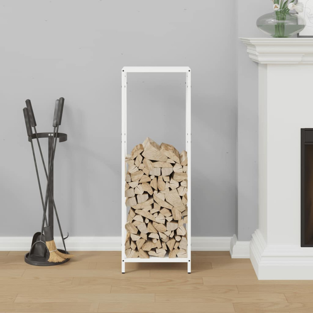 Produktbild för Vedställ vit 34x25x100 cm kallvalsat stål