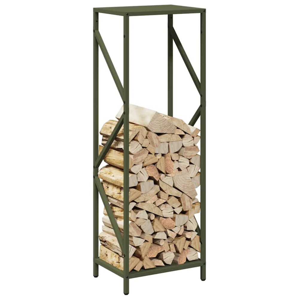 Produktbild för Vedställ olivgrön 34x25x100 cm kallvalsat stål