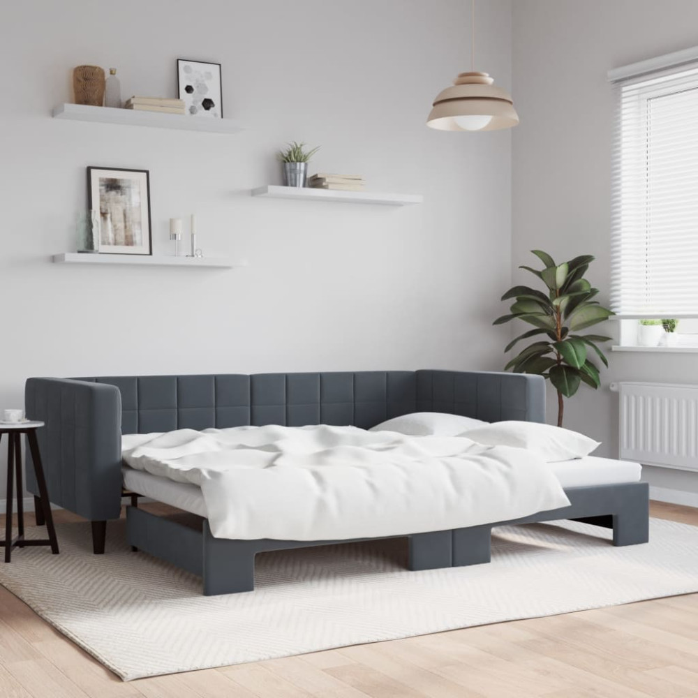 Produktbild för Dagbädd utdragbar mörkgrå 90x190 cm sammet