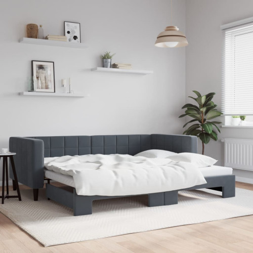 vidaXL Dagbädd utdragbar mörkgrå 90x190 cm sammet