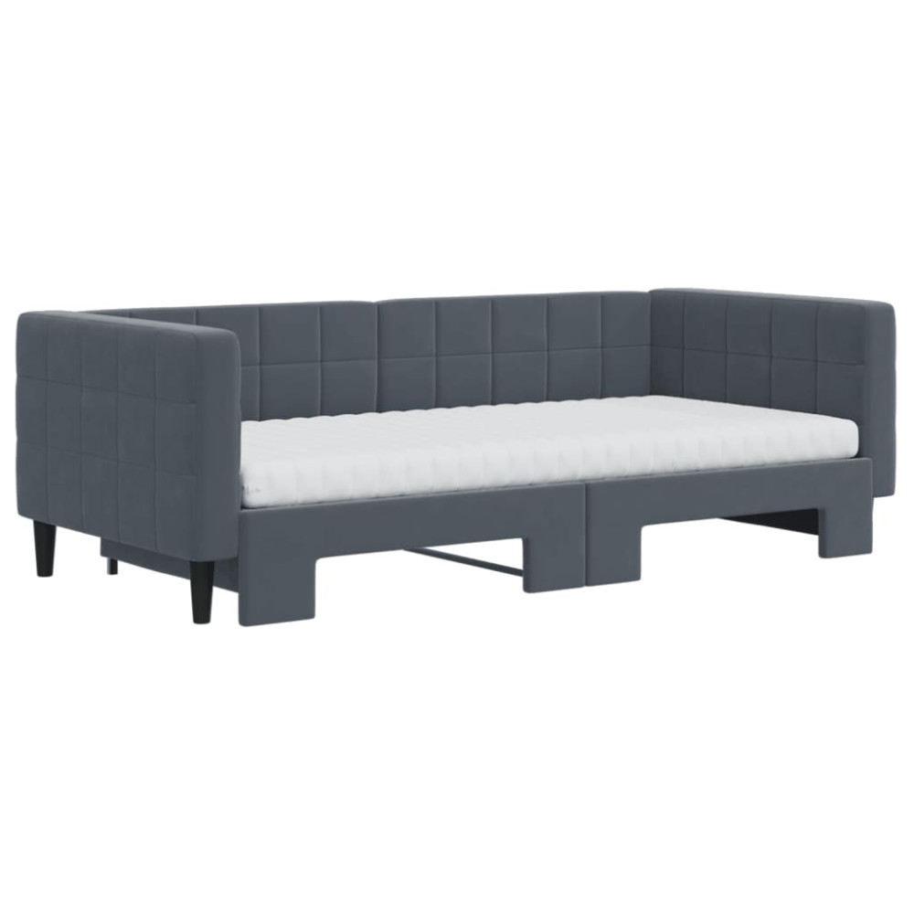 Produktbild för Dagbädd utdragbar och madrasser mörkgrå 90x190 cm sammet