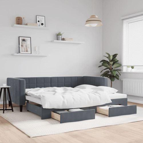 vidaXL Dagbädd utdragbar med lådor mörkgrå 90x190 cm sammet