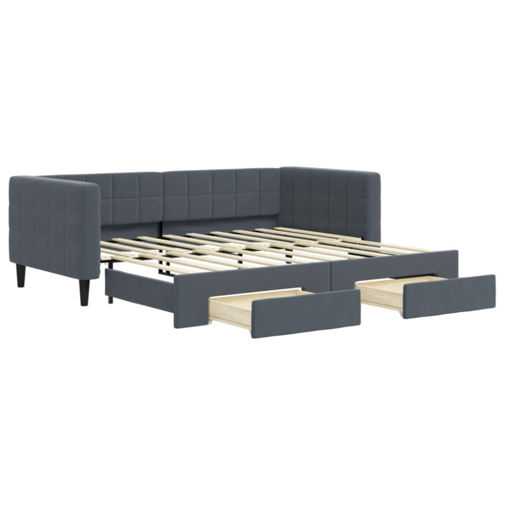 Produktbild för Dagbädd utdragbar med lådor mörkgrå 90x190 cm sammet