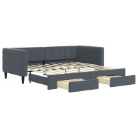 Produktbild för Dagbädd utdragbar med lådor mörkgrå 90x190 cm sammet
