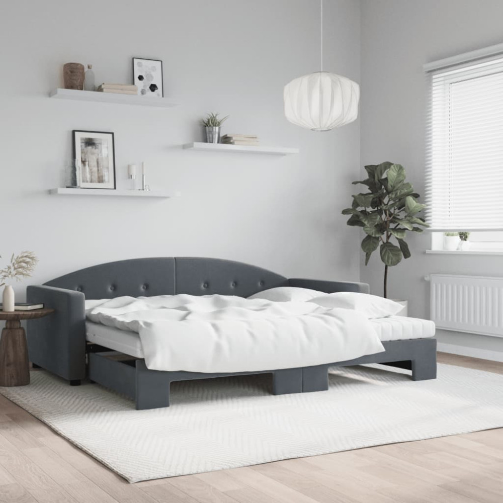 Produktbild för Dagbädd utdragbar och madrasser mörkgrå 90x190 cm sammet