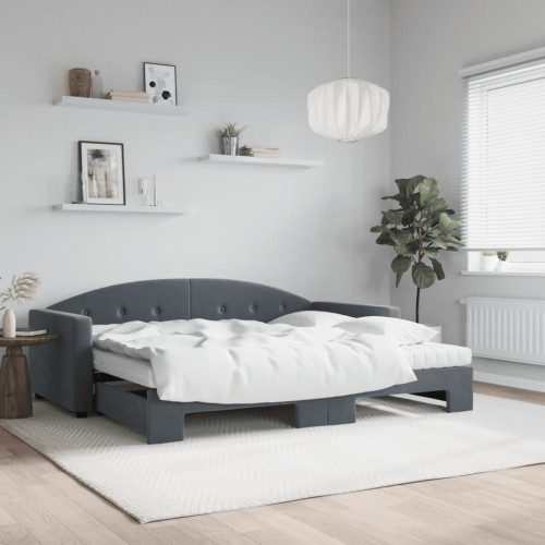vidaXL Dagbädd utdragbar och madrasser mörkgrå 90x190 cm sammet