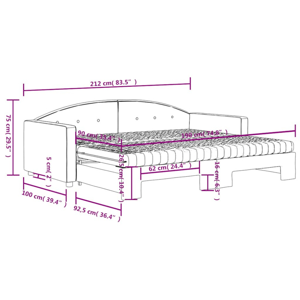 Produktbild för Dagbädd utdragbar och madrasser mörkgrå 90x190 cm sammet