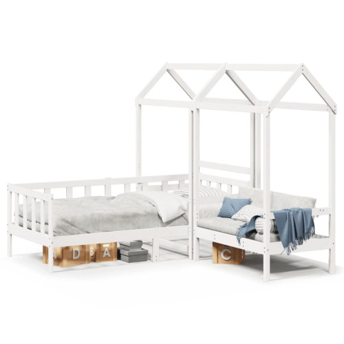 vidaXL Dagbädd med bänk och tak vit 80x200 cm massiv furu