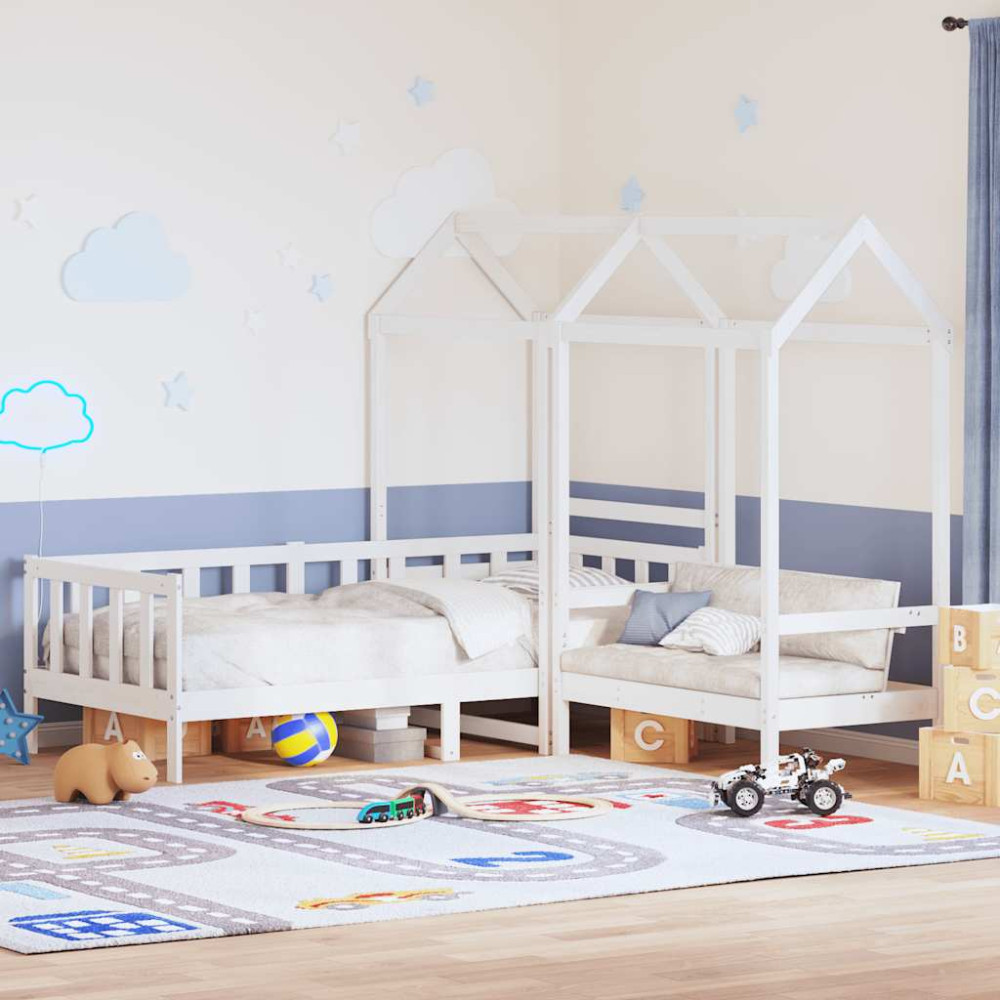 Produktbild för Dagbädd med bänk och tak vit 80x200 cm massiv furu