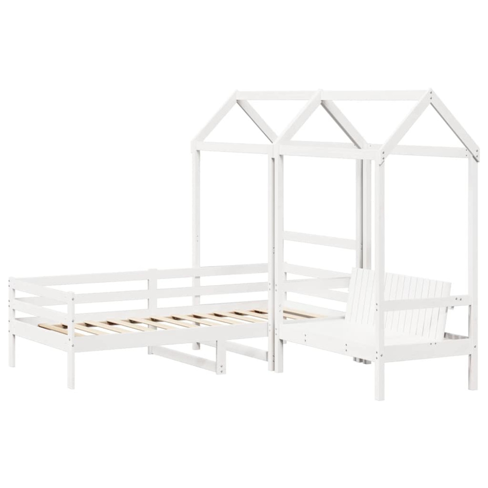 Produktbild för Dagbädd med bänk och tak vit 80x200 cm massiv furu