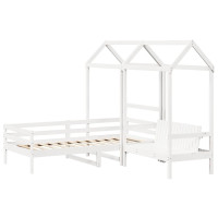 Produktbild för Dagbädd med bänk och tak vit 80x200 cm massiv furu