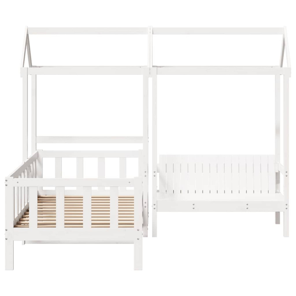 Produktbild för Dagbädd med bänk och tak vit 80x200 cm massiv furu