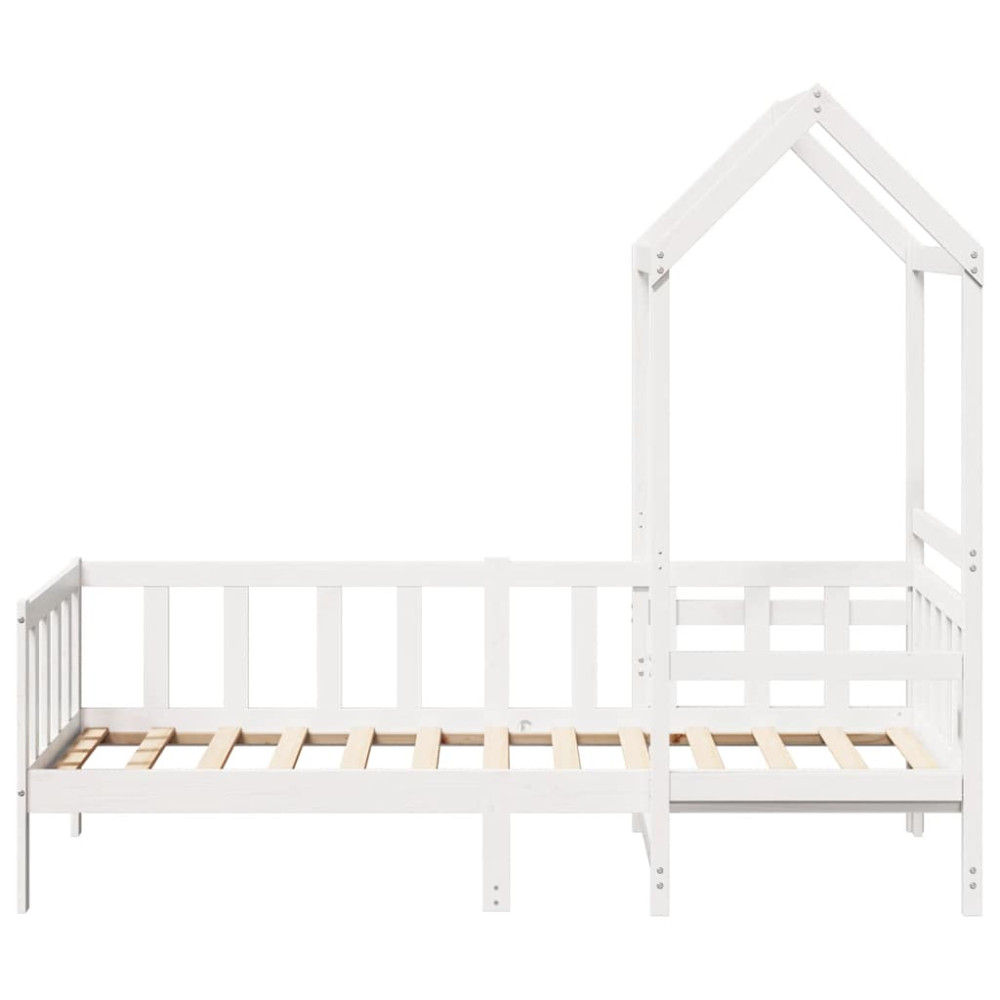 Produktbild för Dagbädd med bänk och tak vit 80x200 cm massiv furu