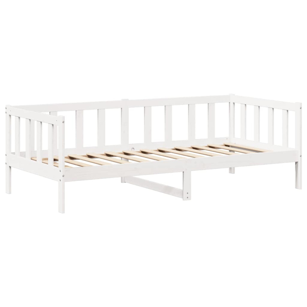 Produktbild för Dagbädd med bänk och tak vit 80x200 cm massiv furu