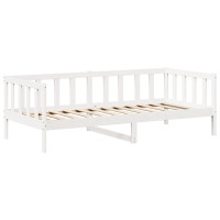 Produktbild för Dagbädd med bänk och tak vit 80x200 cm massiv furu