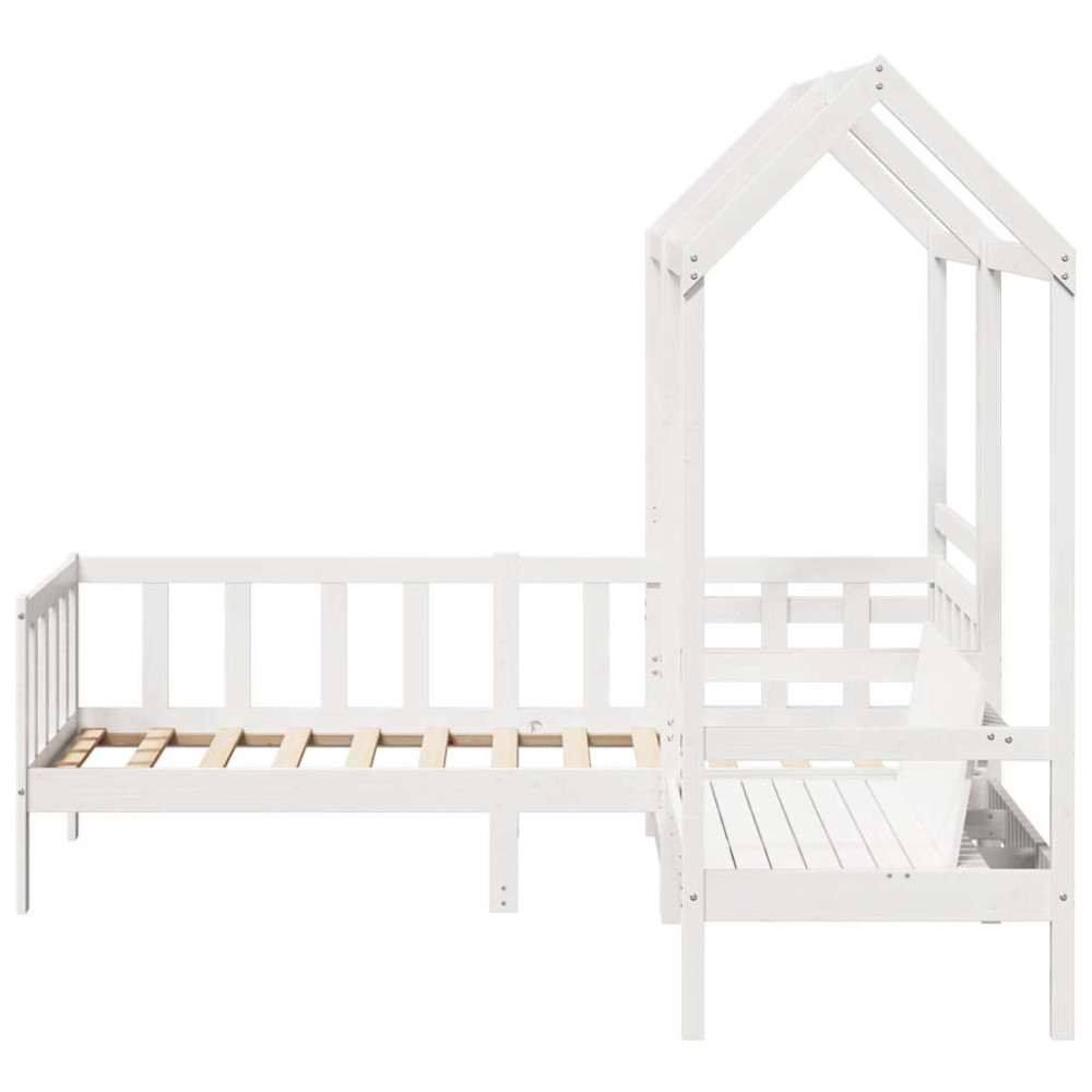 Produktbild för Dagbädd med bänk och tak vit 80x200 cm massiv furu