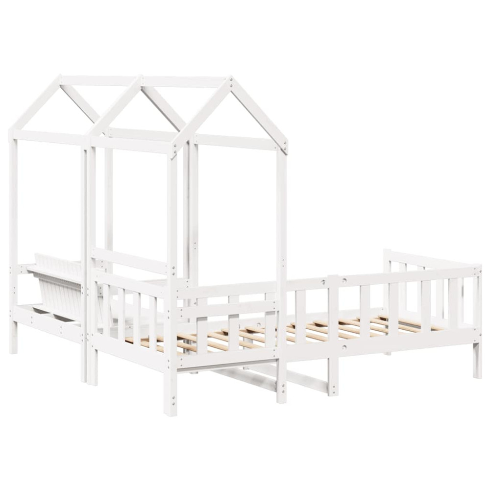 Produktbild för Dagbädd med bänk och tak vit 80x200 cm massiv furu