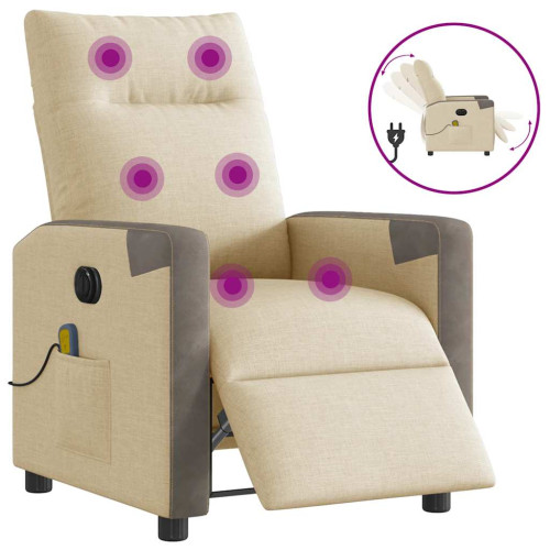 vidaXL Elektrisk massagefåtölj gräddvit tyg