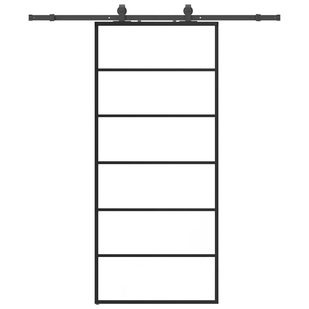 Produktbild för Skjutdörr med beslag svart 90x205 cm ESG-glas