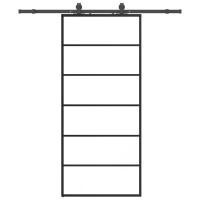 Produktbild för Skjutdörr med beslag svart 90x205 cm ESG-glas