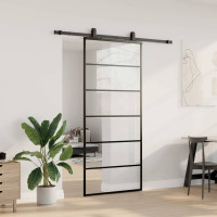 Produktbild för Skjutdörr med beslag svart 90x205 cm ESG-glas