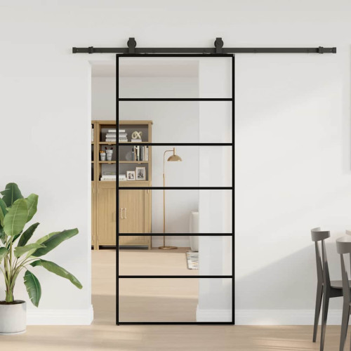 vidaXL Skjutdörr med beslag svart 90x205 cm ESG-glas
