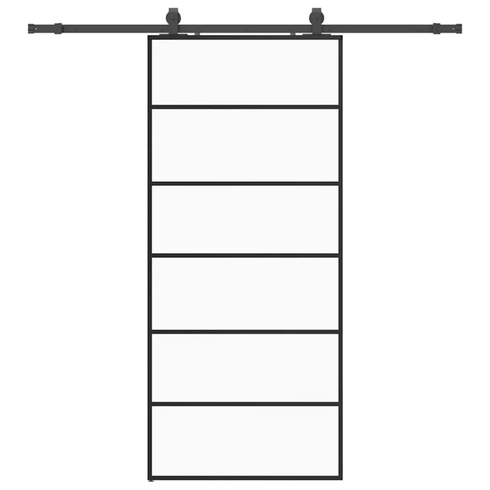 Produktbild för Skjutdörr med beslag svart 90x205 cm ESG-glas