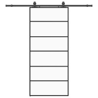 Produktbild för Skjutdörr med beslag svart 90x205 cm ESG-glas