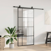 Produktbild för Skjutdörr med beslag svart 102,5x205 cm ESG-glas