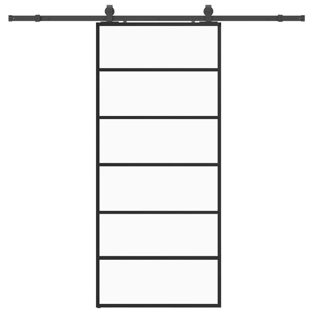 Produktbild för Skjutdörr med beslag svart 90x205 cm ESG-glas