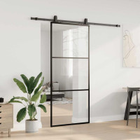 Produktbild för Skjutdörr med beslag svart 90x205 cm ESG-glas